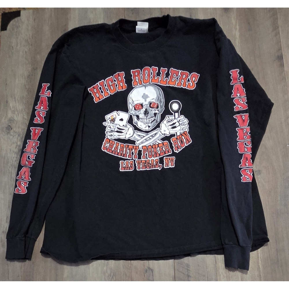 High Rollers Charity Poker Run Las Vegas Black Long Sleeve Shirt Gildan Men XL